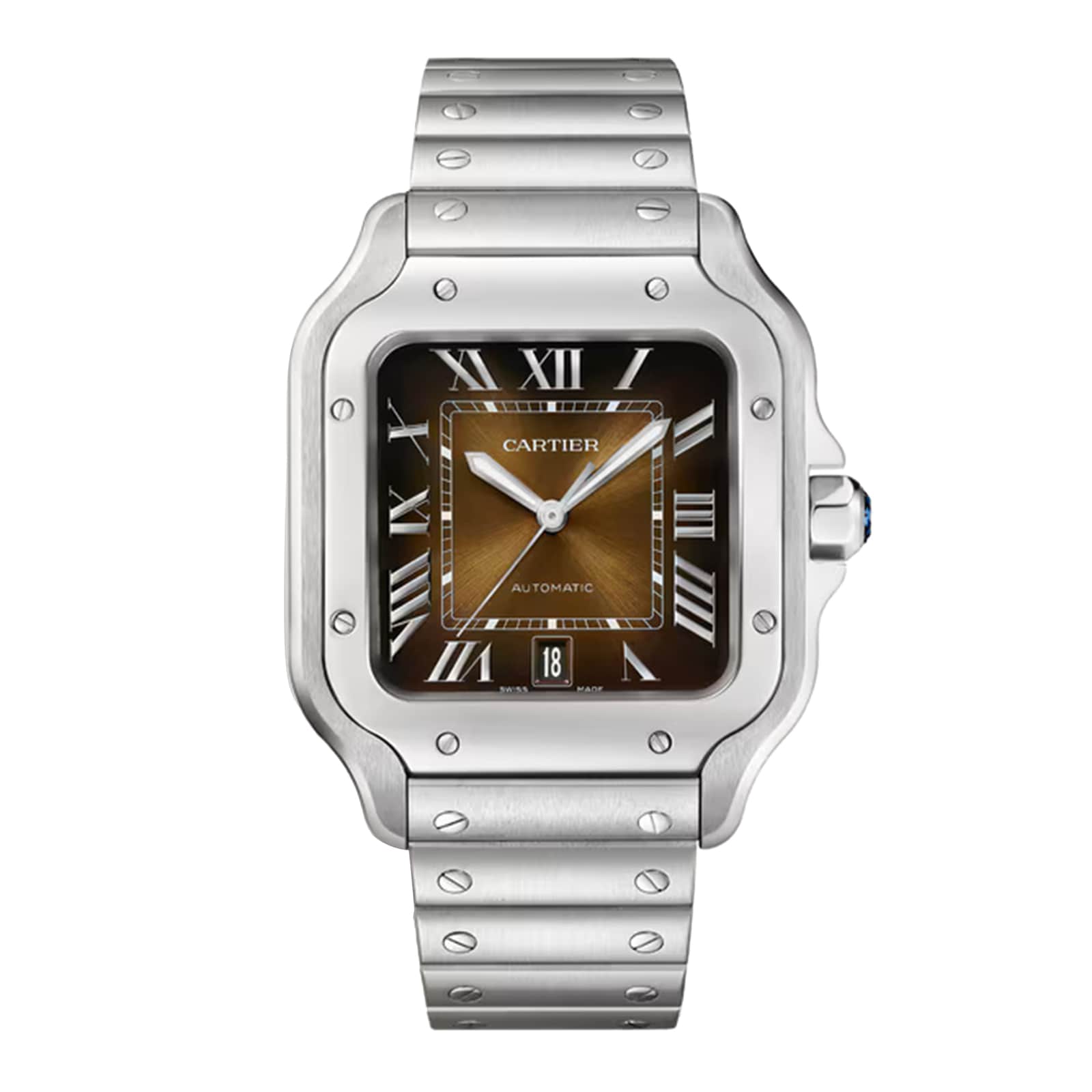 Cartier Santos De Cartier Watch, Large Model, Automatic Winding, Steel Case, Interchangeable Leather Strap