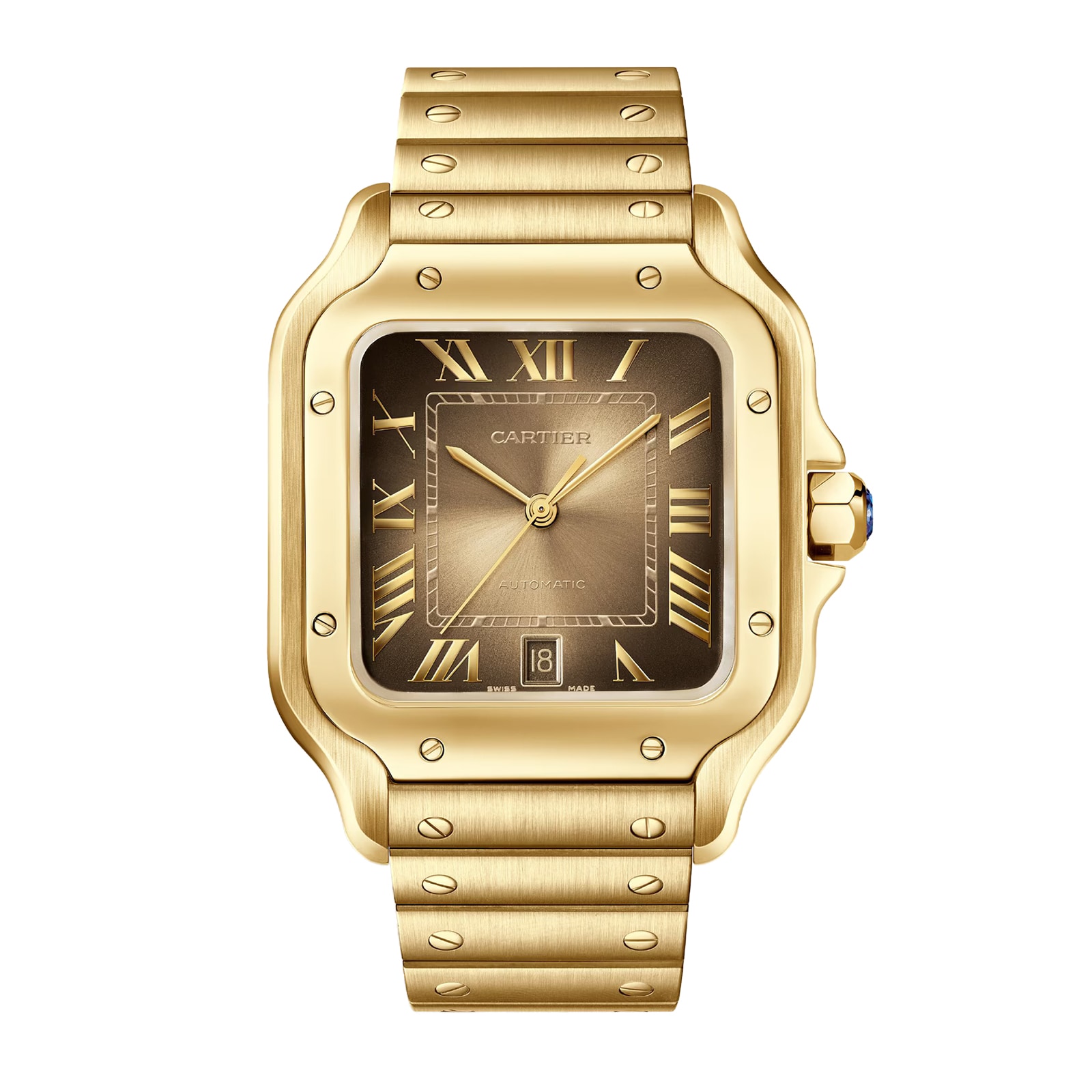 Cartier Santos De Cartier Watch, Large Model, Automatic Winding, 18K Yellow Gold, Interchangeable Leather Strap
