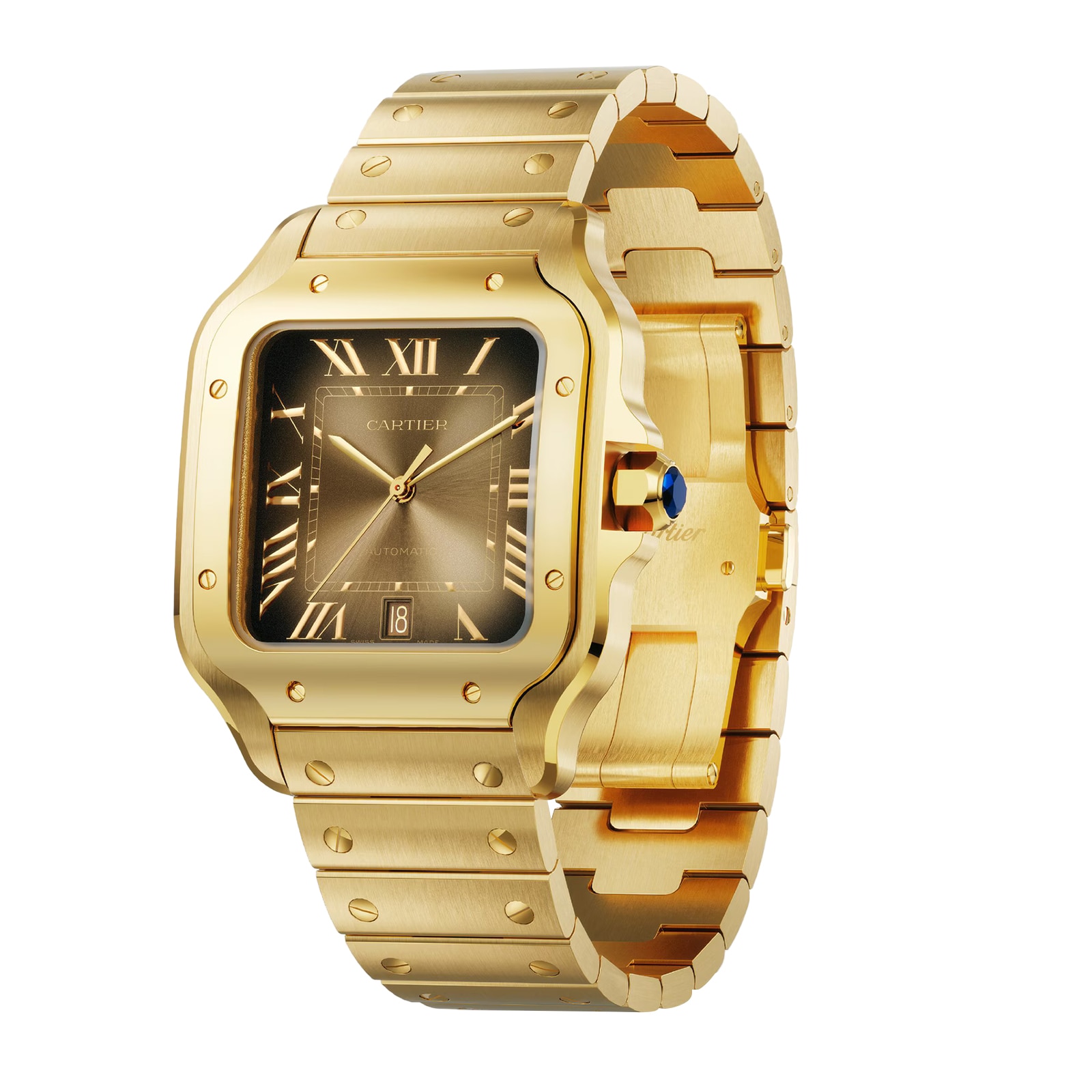 Cartier Santos De Cartier Watch, Large Model, Automatic Winding, 18K Yellow Gold, Interchangeable Leather Strap